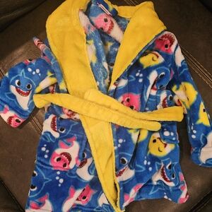 Kids Shark Print Pajama Robe - Blue and Yellow
